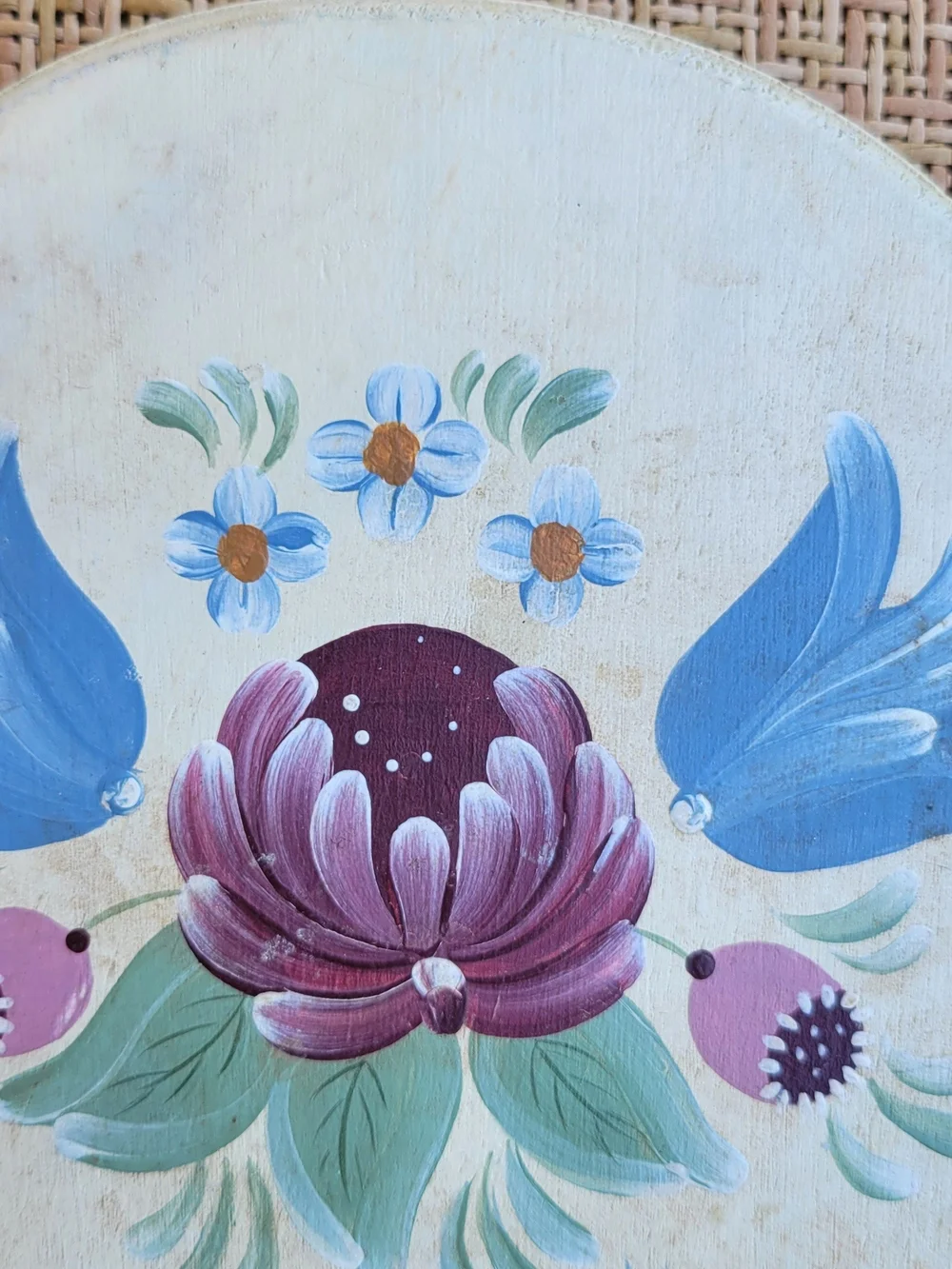 Vintage Hand Painted Floral Heart Handle Wooden Mirror